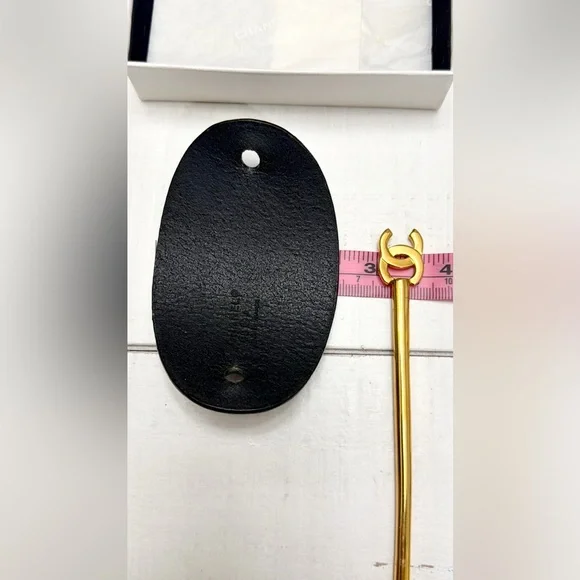 Chanel Gold Logo Leather Camellia Flower Hair Pin Accessory - Picture 8 of 10